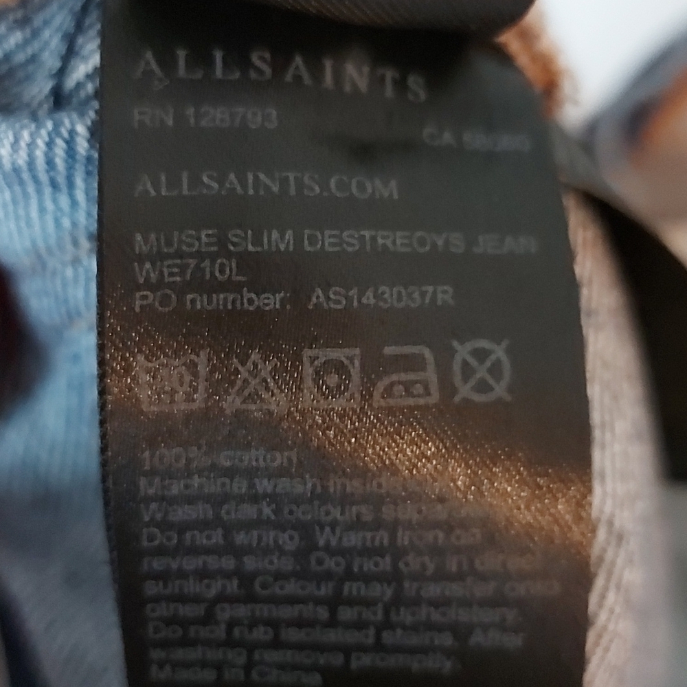 All Saints Muse Destroyed Jeans, Medium Wash, Frayed Hem Size 25 - Picture 10 of 10